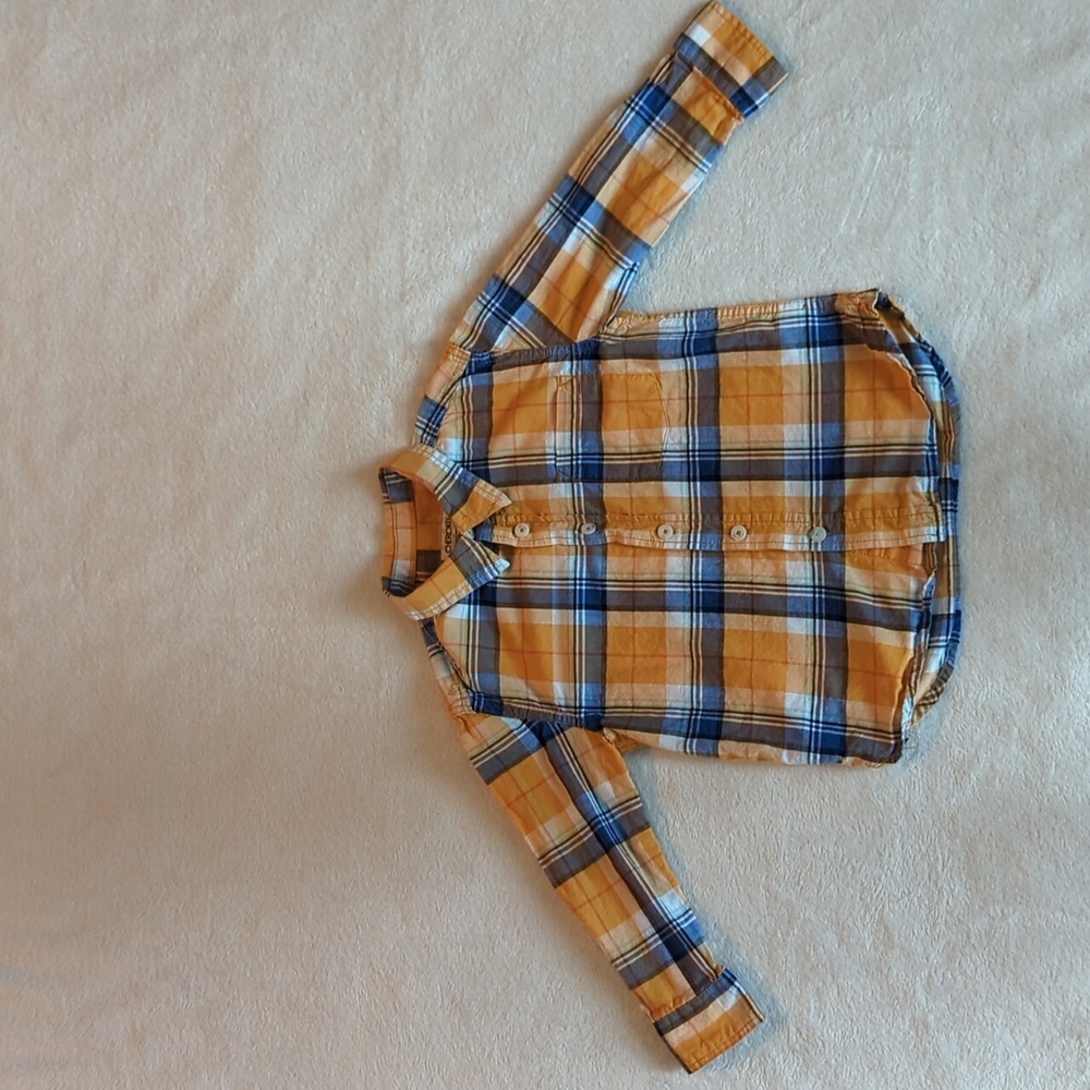 Cherokee yellow blue plaid button down Sz 4/5